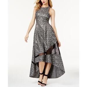Sachin & Babi Sleeveless Silver Metallic Animal Print Jacquard Hi-Lo Gown Size 6